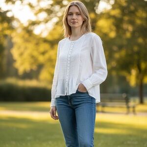 Maeve Anthropologie Gelise Button Pintucked Blouse | White | Size XL